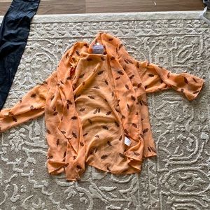 Sheer peach and black feathered cardigan